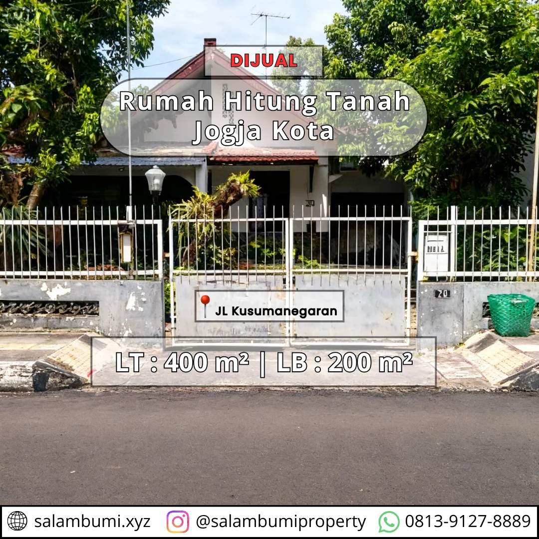 Rumah Hitung Tanah Strategis Pinggir Jl Aspal Lebar Jogja Kota Dekat Balai Kota Jogja